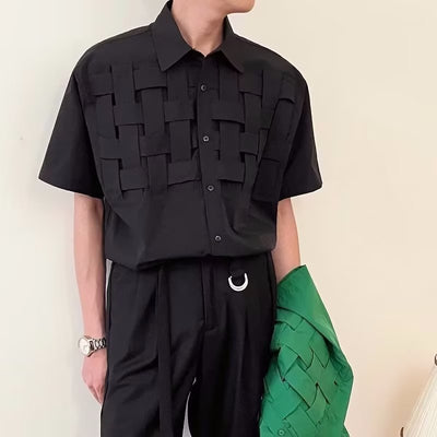 Camisa de Manga Corta Tejida con Diseño Veraniego para Hombre