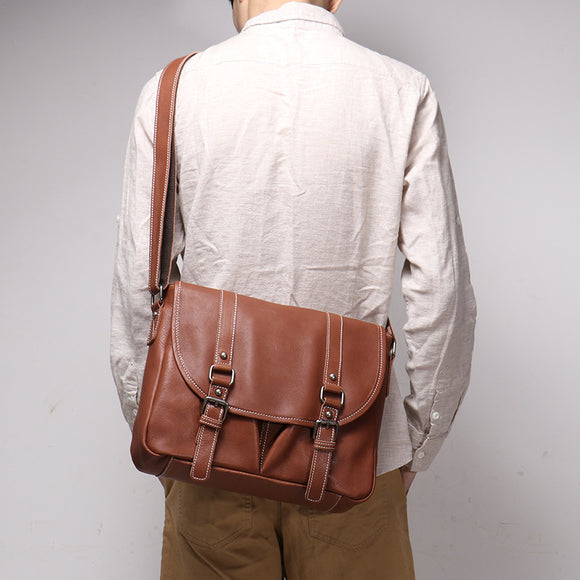 Bolso Bandolera de Cuero Genuino Gran Capacidad para Hombre