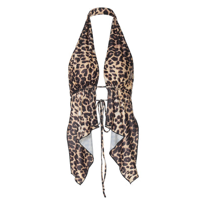 Chaleco Cardigan Corto Estampado Leopardo con Halter para Mujer - Image 6