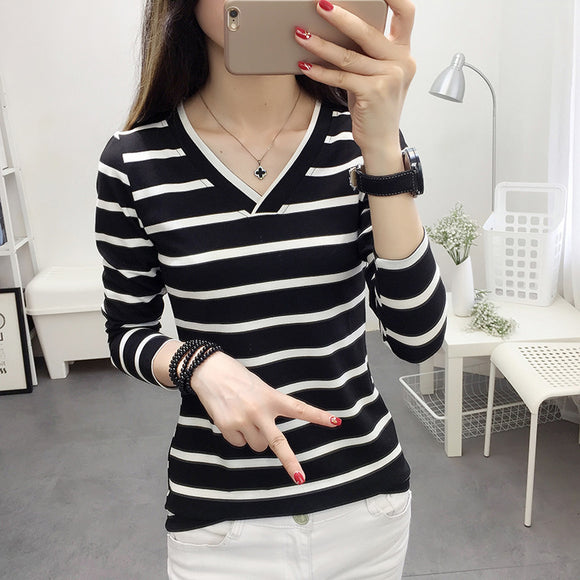 Blusa Cuello V Manga Larga Estilo Coreano