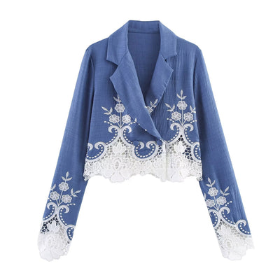 Blazer Elegante con Detalles Calados y Bordados para Mujer - Image 5