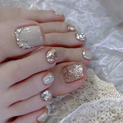 Uñas de Pie Brillantes con Diamantes Completos Champagne - Image 7