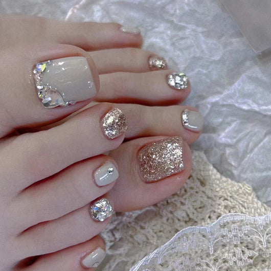 Uñas de Pie Brillantes con Diamantes Completos Champagne - Image 7