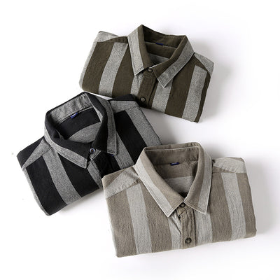 Camisa Casual de Rayas Anchas Estilo Japonés para Hombre - Image 6