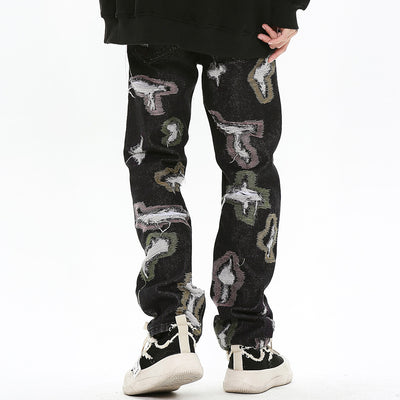 Jeans Rotos con Bordados y Contraste de Colores Estilo Americano - Image 3