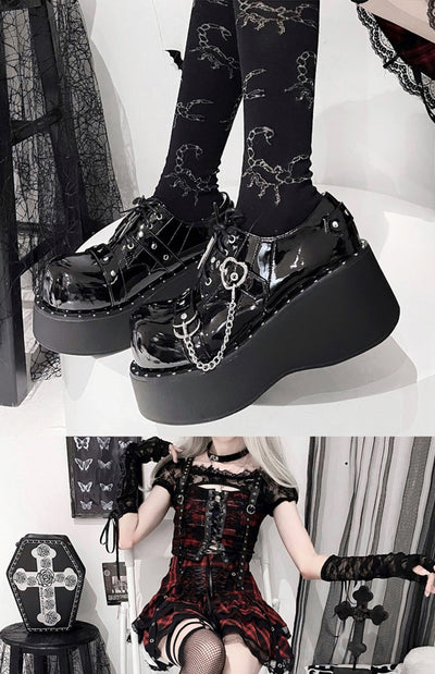 Zapatos Plataforma Punk Lolita en Cuero Negro - Image 14