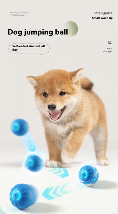 Orange pet jumping ball toy with a glowing blue power button, made from TPR material for dogs. - Image 12