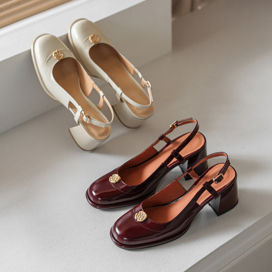 Sandalias Slingback con Tacón Grueso y Puntera Reforzada en Cuero - Image 2