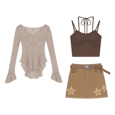 Conjunto Hot Girl: Camisola con Tirantes Finos + Cardigan Largo de Manga Larga - Image 16