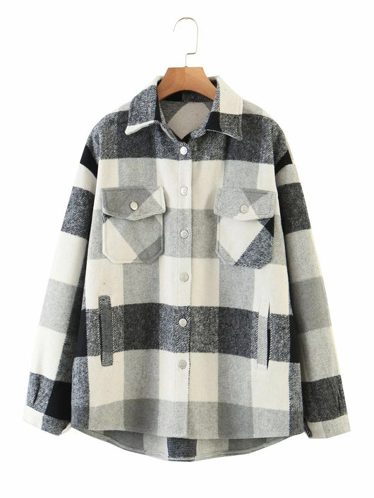 Chaqueta Tweed Cuadros para Mujer con Bolsillos y Botones - Image 10