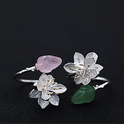 Anillo de Plata Esterlina con Jade Lotus Estilo Vintage - Image 4