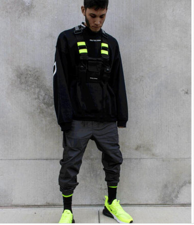 Chaleco Táctico Hip Hop Multiusos con Bolsa de Pecho - Verde Fluorescente - Image 5