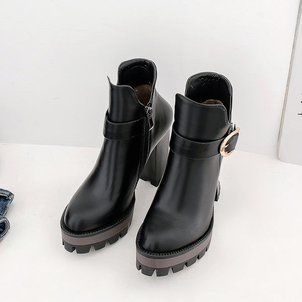Botas Cortas Impermeables con Plataforma y Tacón Alto para Mujer