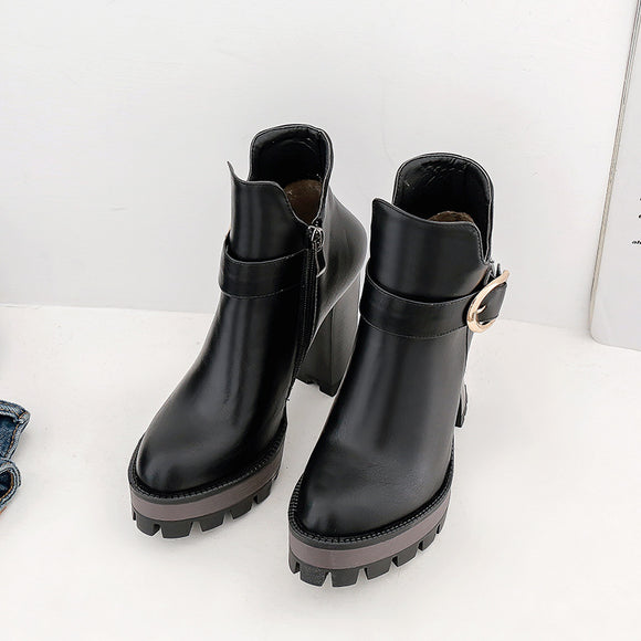 Botas Cortas Impermeables con Plataforma y Tacón Alto para Mujer