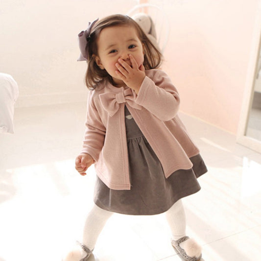 Abrigo Infantil Casual con Moño - Blusa de Algodón Cuello Redondo