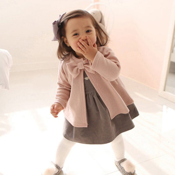Abrigo Infantil Casual con Moño - Blusa de Algodón Cuello Redondo