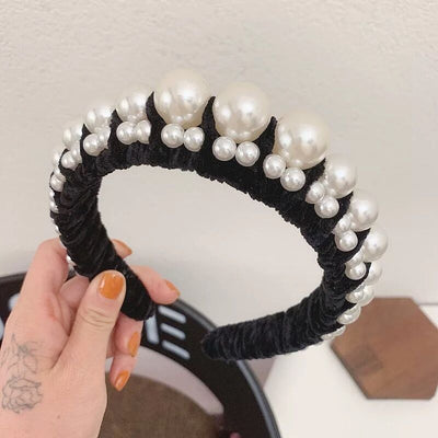 Diadema de Terciopelo con Perlas - Ancho Elegante - Image 9