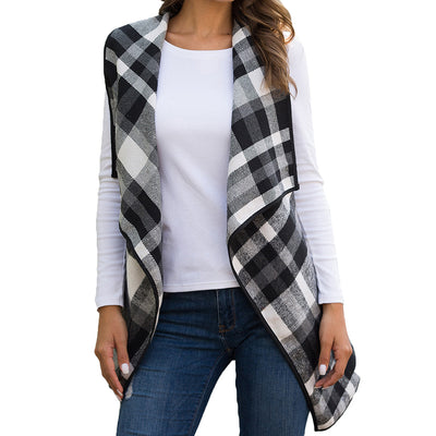 Chaleco Cuadros Solapa Capa Sleeveless para Mujer - Image 5