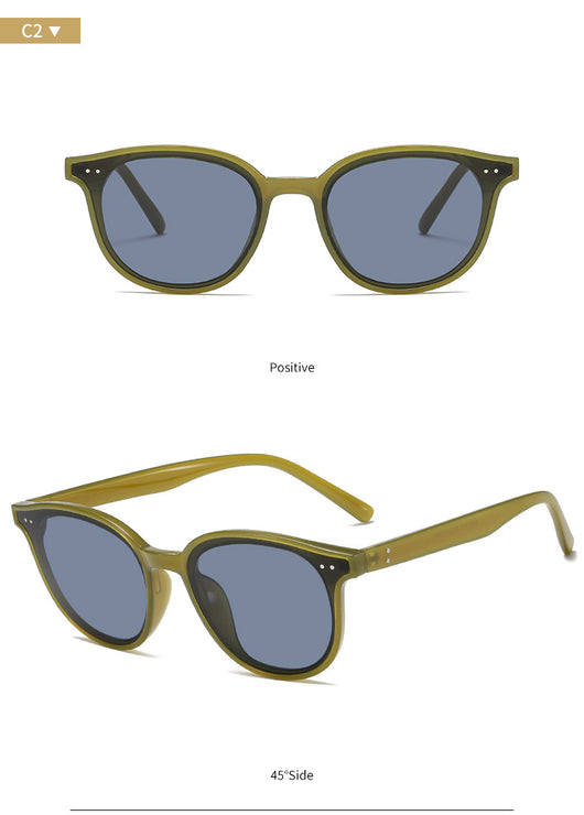 Jelly yellow frame sunglasses with green lenses, featuring a rounded cat-eye shape for UV protection and fashion. - Image 20
