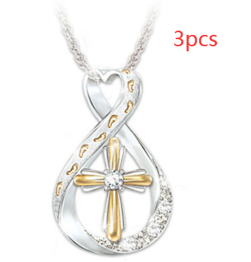 Dije de Cruz y Huellas con Diamante en Dos Tonos - Image 7