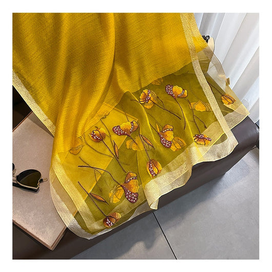 Bufanda de Seda Bordada Estilo Chino con Flores de Perla - Chal Cálido para Mujer - Image 26