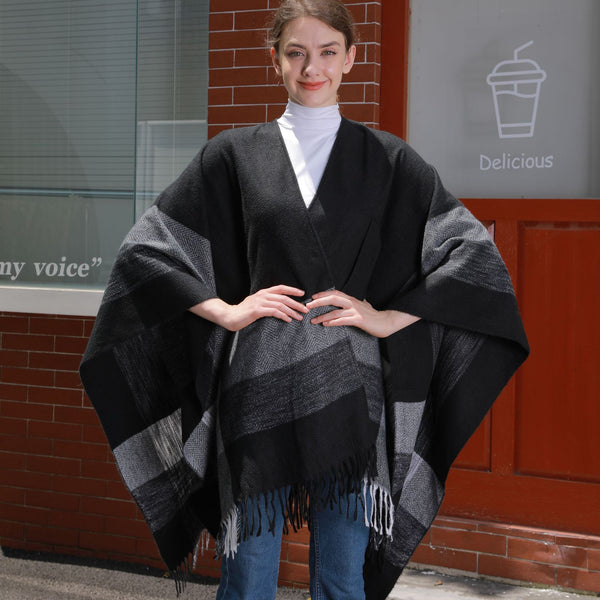 Cardigan Tejido Jacquard Cálido con Borlas para Mujer