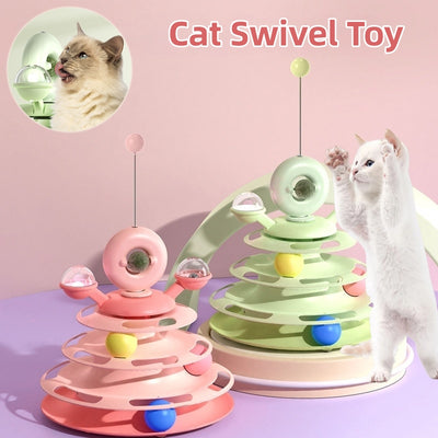 Torre Interactiva 4 Niveles para Gatos con Bolas Rodantes y Pista de Juego