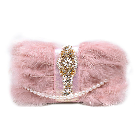 Bolso de Noche Elegante con Cadena de Perlas y Diamantes - Image 4