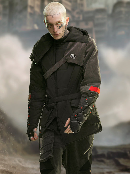 Abrigo Hoodie Negro de Algodón Largo - Image 6