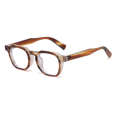 Black square-frame sunglasses with bright yellow lenses and small silver studs on the front corners. - Image 22
