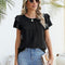 Blusa Ejecutiva Plisada de Manga Corta Cuello Redondo