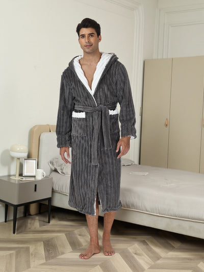 Bata Larga Térmica con Capucha para Hombre - Franela Gruesa - Image 9