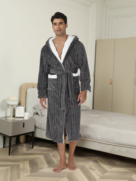 Bata Larga Térmica con Capucha para Hombre - Franela Gruesa - Image 9