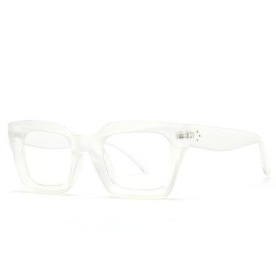 Clear square-framed glasses with a vintage style, featuring a plastic and metal frame and resin lenses. - Image 7