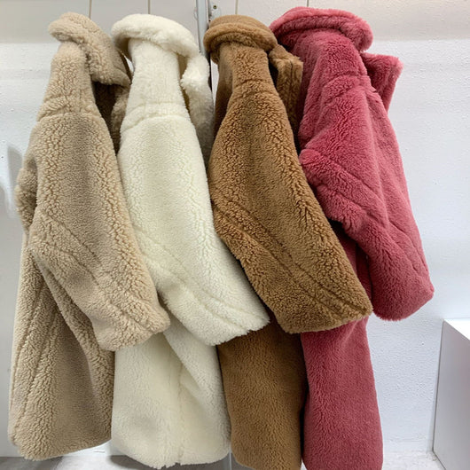 Abrigo de Lana para Mujer con Cuello de Peluche Sintético Largo - Image 4