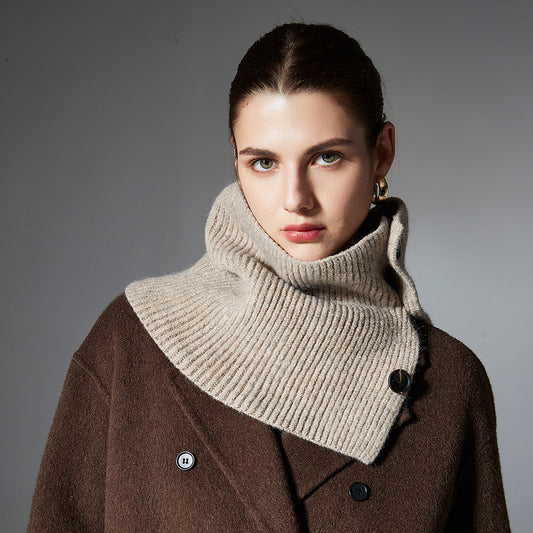 Bufanda de Lana Tejida con Flores y Botones - Estilo Europeo Otoño Invierno