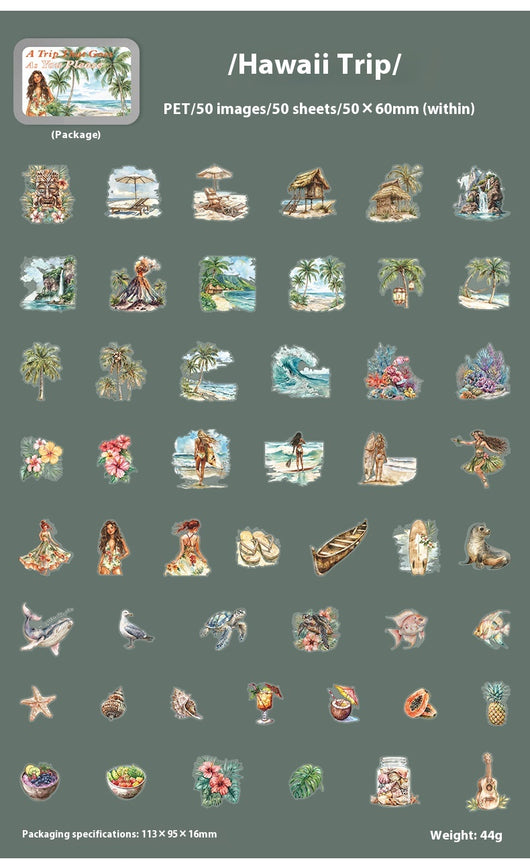 Set of 50 PET stickers featuring watercolor illustrations of a Greece tour, including buildings, landscapes, and food. - Image 17