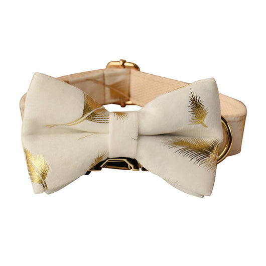 Collar para Perro de Terciopelo Crema con Estampado de Plumas - Image 4