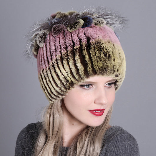 Gorro Tejido de Piel de Conejo Rex para Mujer - Image 16