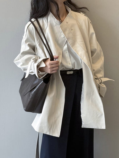 Abrigo Trench Casual Holgado con Cuello de Pie para Mujer - Image 17