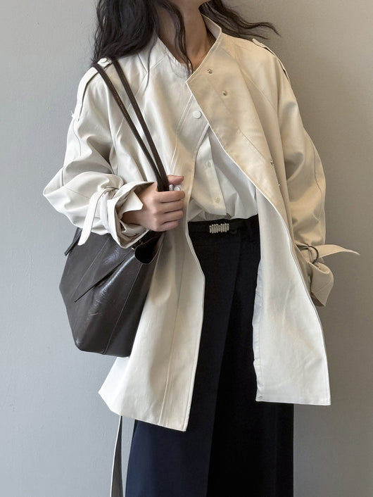 Abrigo Trench Casual Holgado con Cuello de Pie para Mujer - Image 17