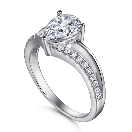 Anillo de Plata con Diamante Simulado en Forma de Gota para Mujer - Image 9