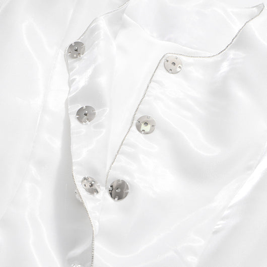 Blusa Cuello Redondo con Mangas Farol - Diseño Clásico de Botón Único - Image 8