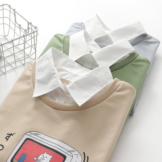 Suéter Estudiantil Bipieza para Mujer con Solapa Estampada - Image 8