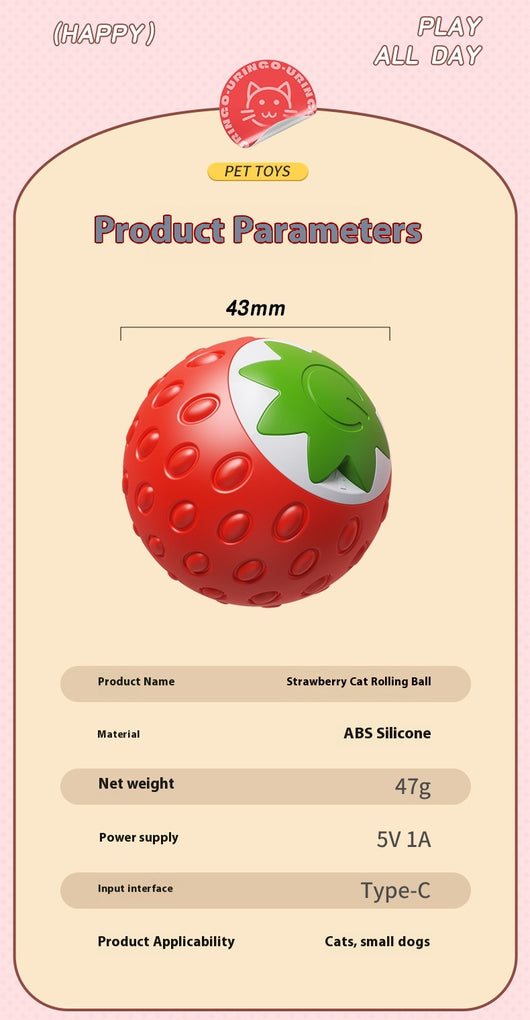 Green electric pet toy ball with a textured surface and a white strawberry-like design featuring a power button. - Image 25