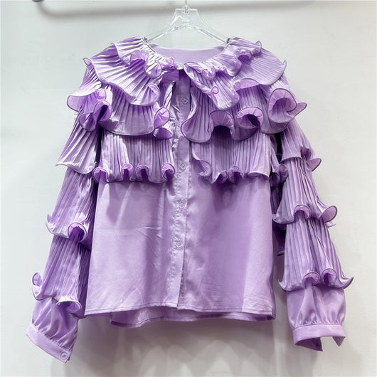 Blusa Elegante Coreana con Mangas Voluminosas y Diseño Fruncido - Image 7