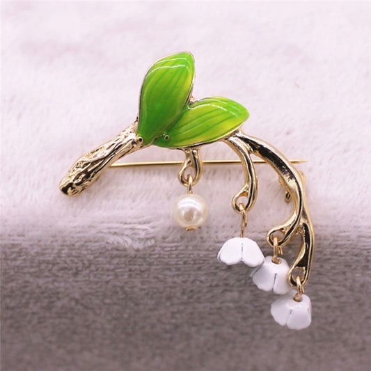 Broche Lirio de los Valles con Esmalte Verde Degradado