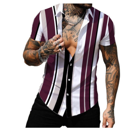 Camisa Hawaiana de Rayas con Estampado Digital y Cuello Solapa - Image 5