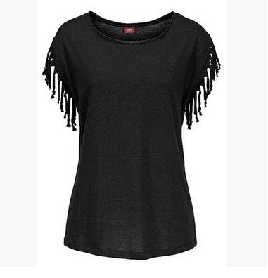 Camiseta de Algodón Talla Grande con Cuello Redondo y Detalles de Borlas - Image 3
