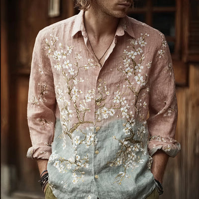 Camisa Estampada de Manga Larga con Cuello Solapa para Hombre - Image 5